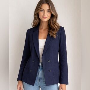 Pedro del Hierro Sport Navy Textured Double Breasted Blazer Jacket